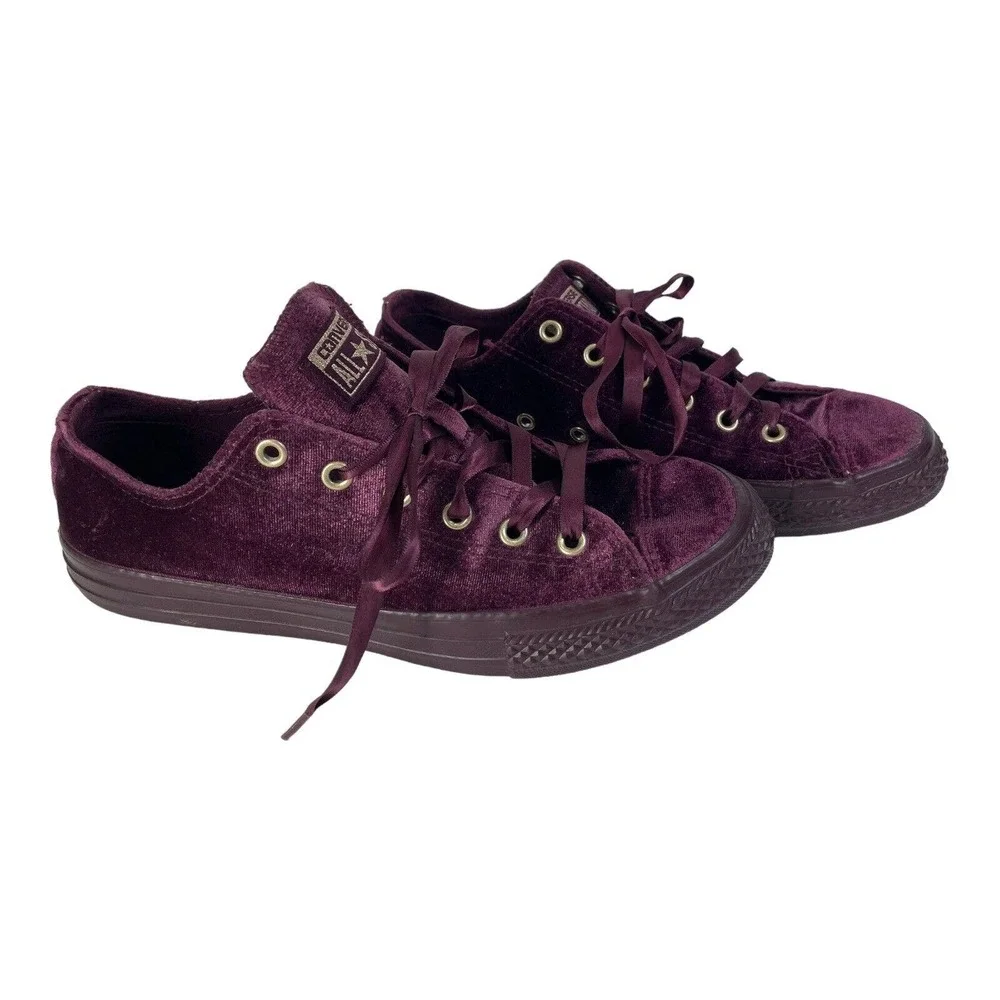 Converse All Star Velvet Shoes Size 5 Junior Dark Purple Ribbon Laces 660349F